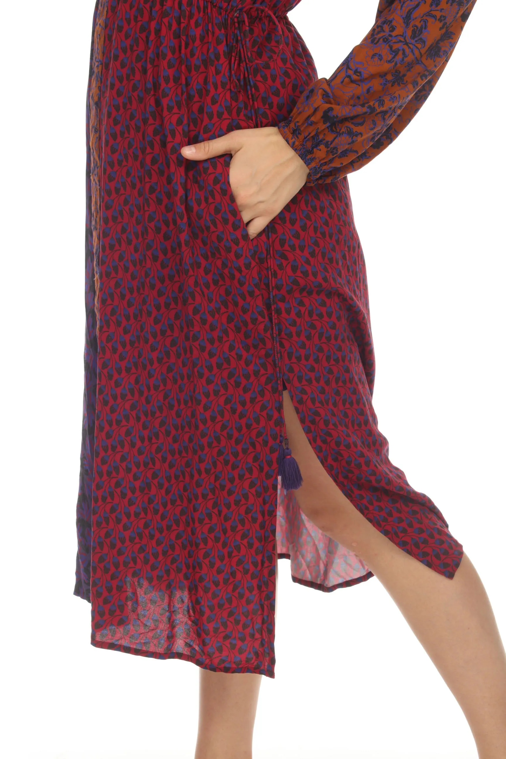 Johnny Was Workshop Elaine Tasseled Drawstring Midi Dress Boho Chic W33422