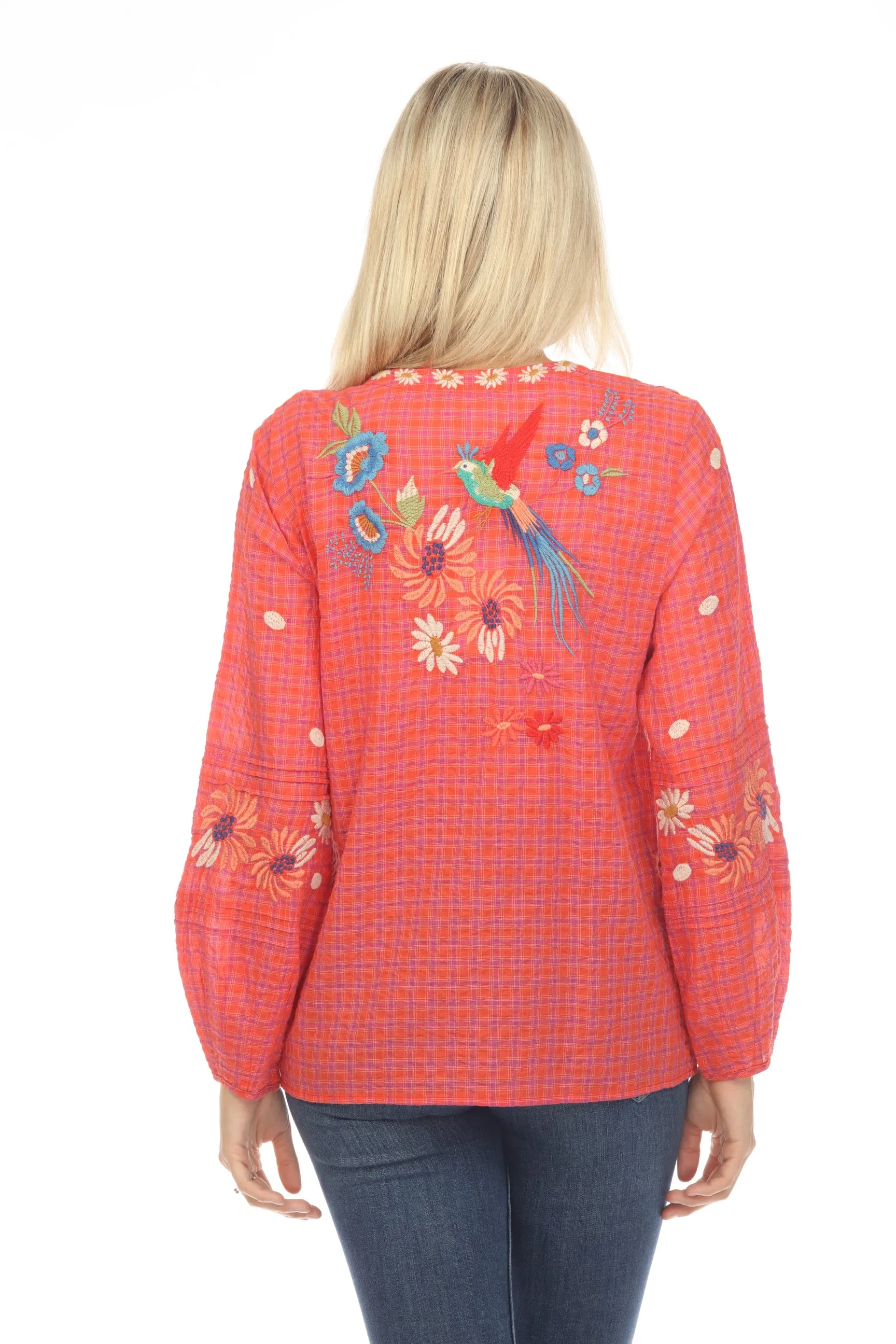 Johnny Was Workshop Marissa Pintuck Long Sleeve Blouse Boho Chic W12023