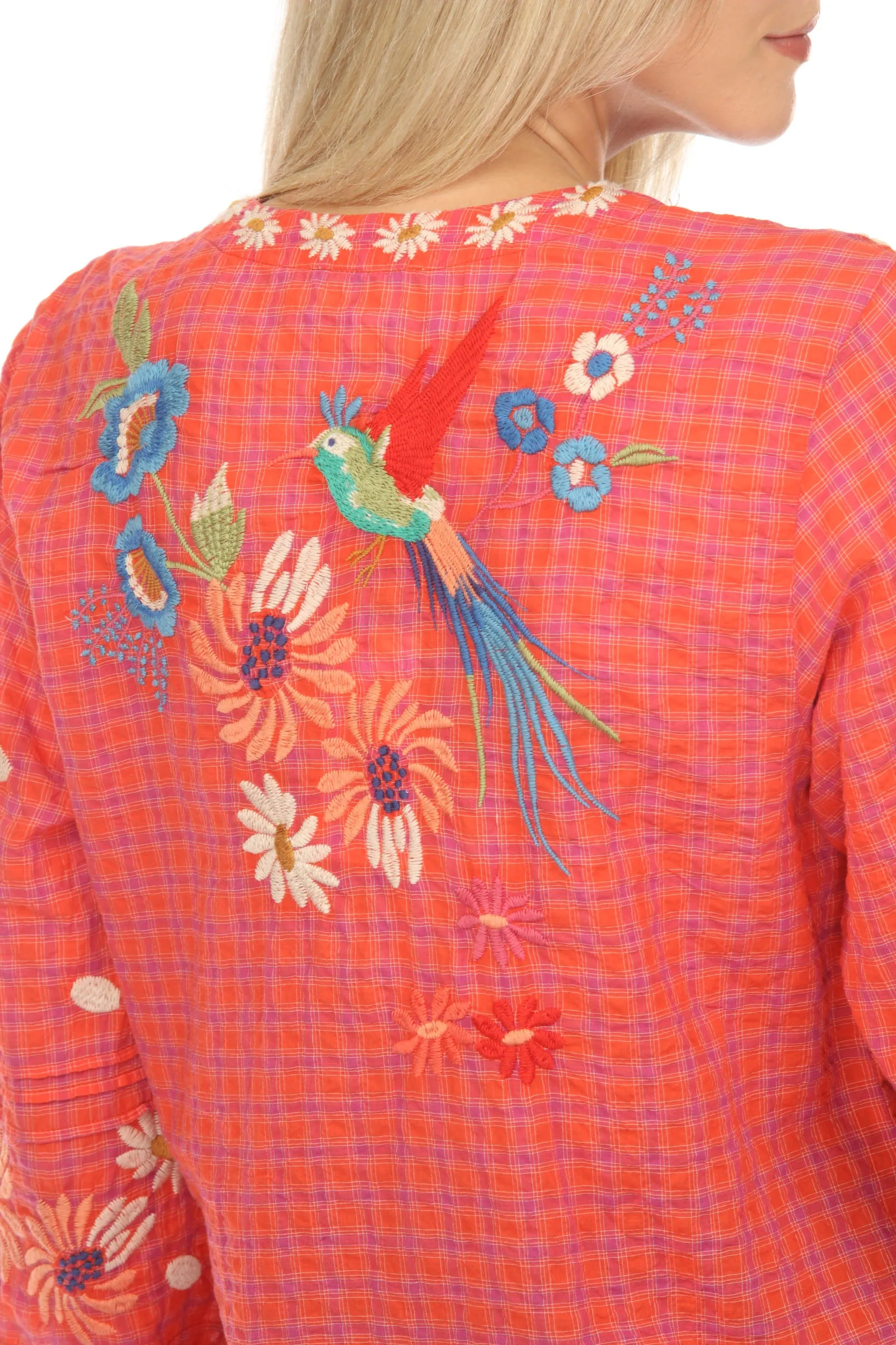 Johnny Was Workshop Marissa Pintuck Long Sleeve Blouse Boho Chic W12023