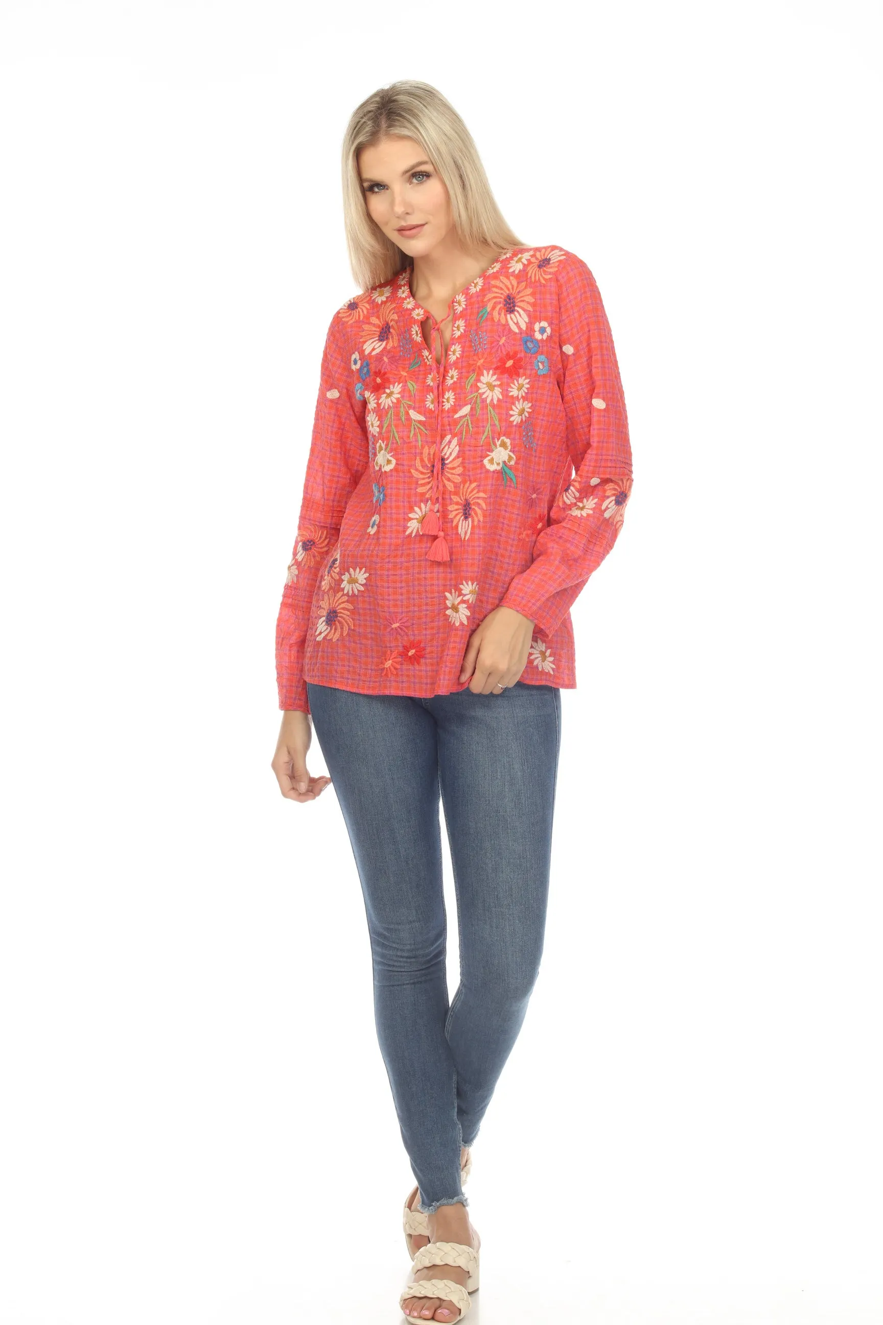 Johnny Was Workshop Marissa Pintuck Long Sleeve Blouse Boho Chic W12023