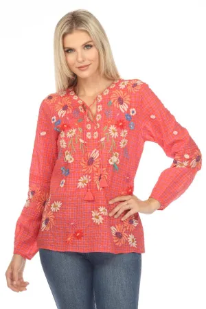 Johnny Was Workshop Marissa Pintuck Long Sleeve Blouse Boho Chic W12023