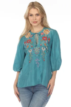 Johnny Was Workshop Taryn Flowy Tassel Silk Blouse Boho Chic W14022