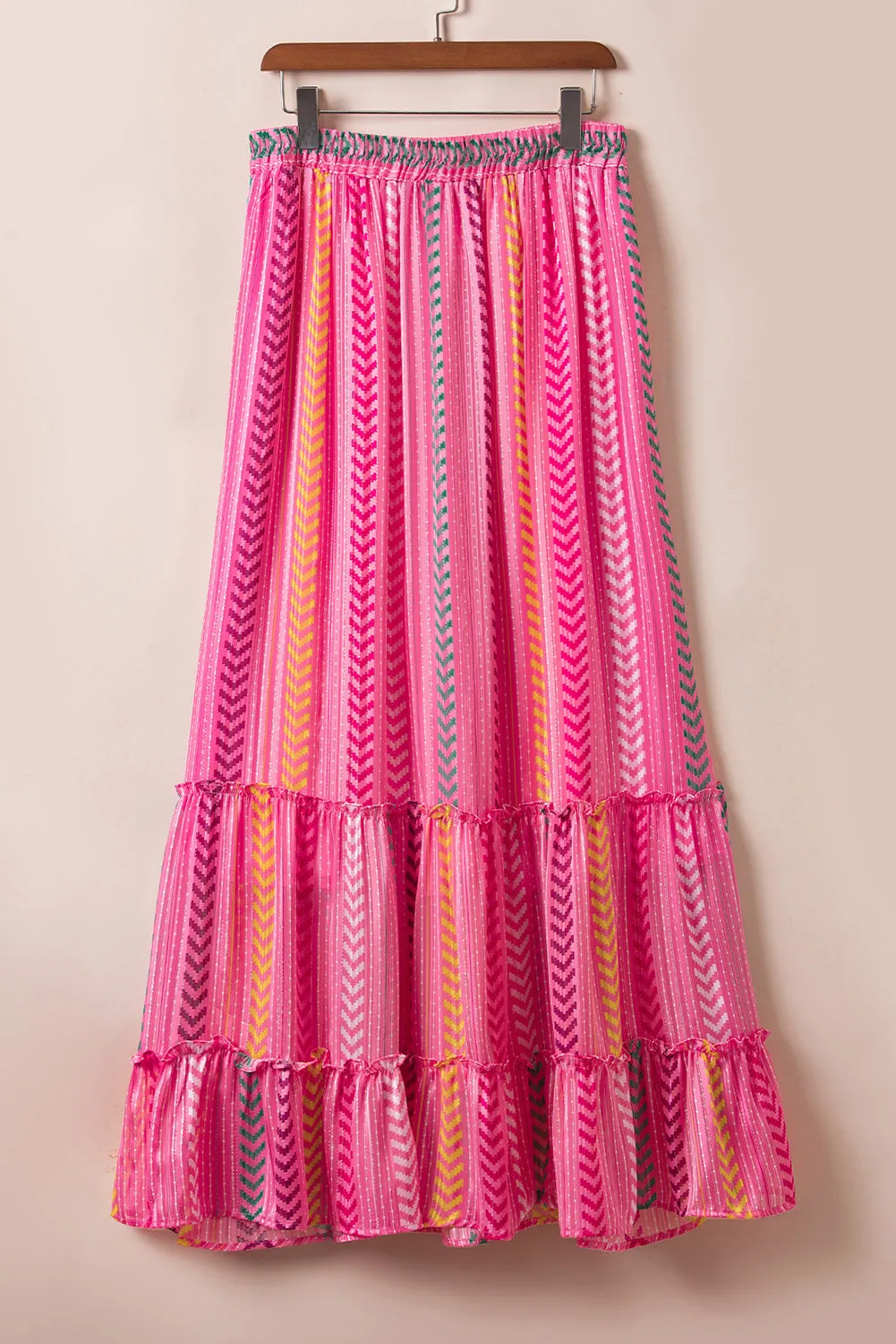 KaleaBoutique Boho Printed Tasseled Drawstring Ruffled Maxi Skirt