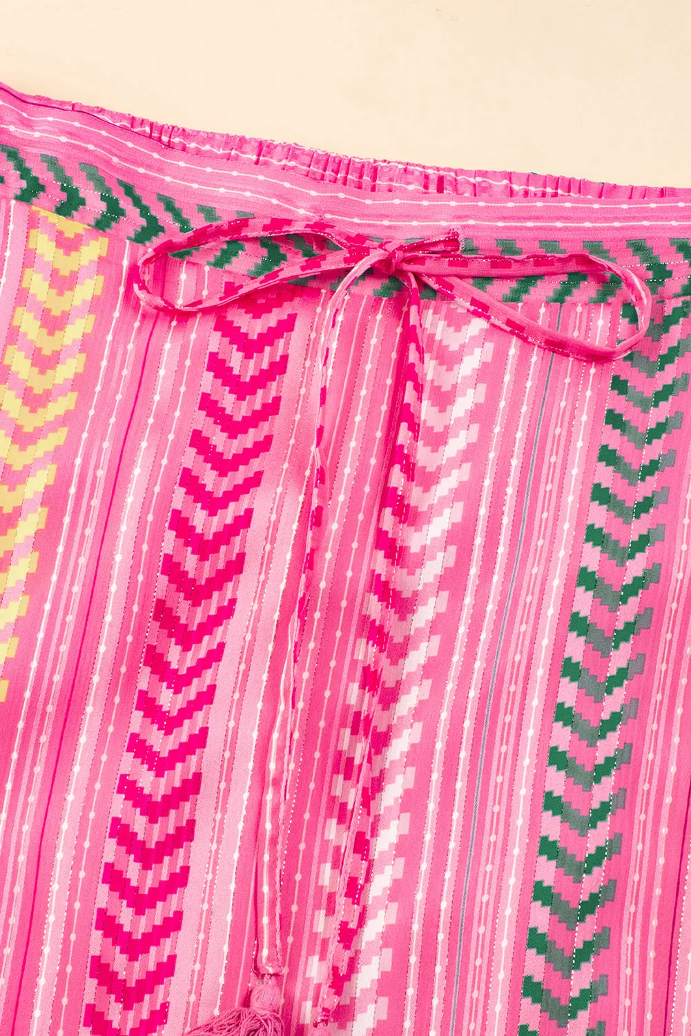 KaleaBoutique Boho Printed Tasseled Drawstring Ruffled Maxi Skirt