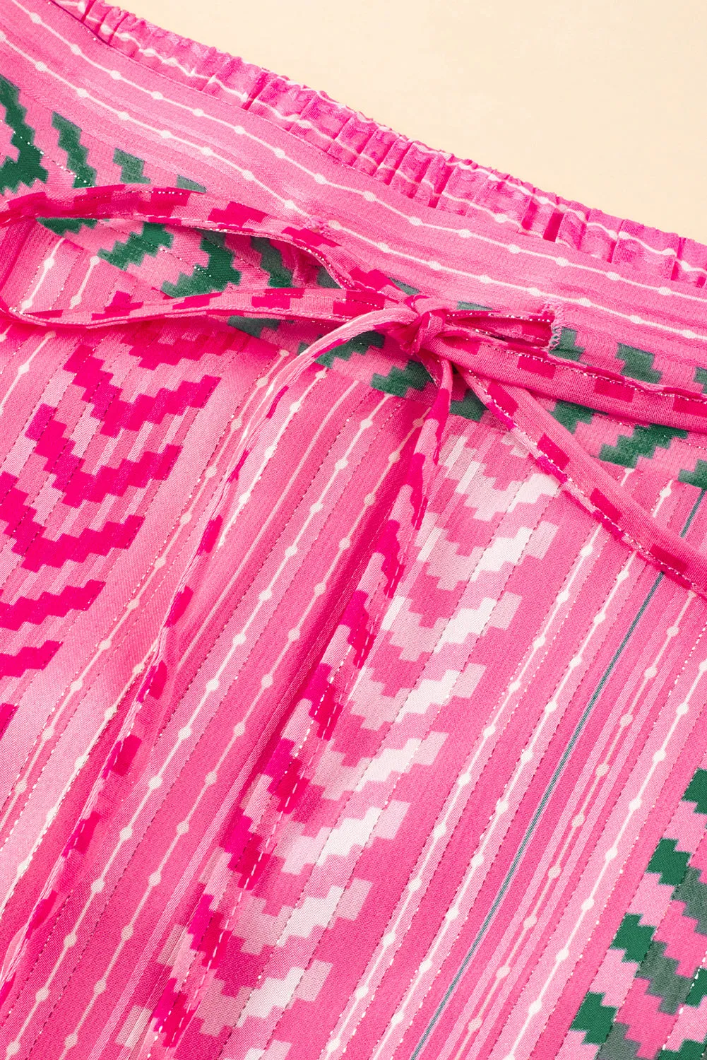 KaleaBoutique Boho Printed Tasseled Drawstring Ruffled Maxi Skirt