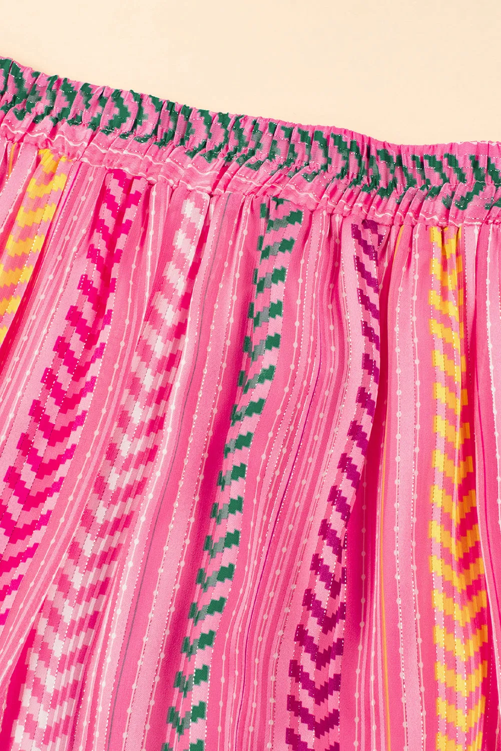 KaleaBoutique Boho Printed Tasseled Drawstring Ruffled Maxi Skirt