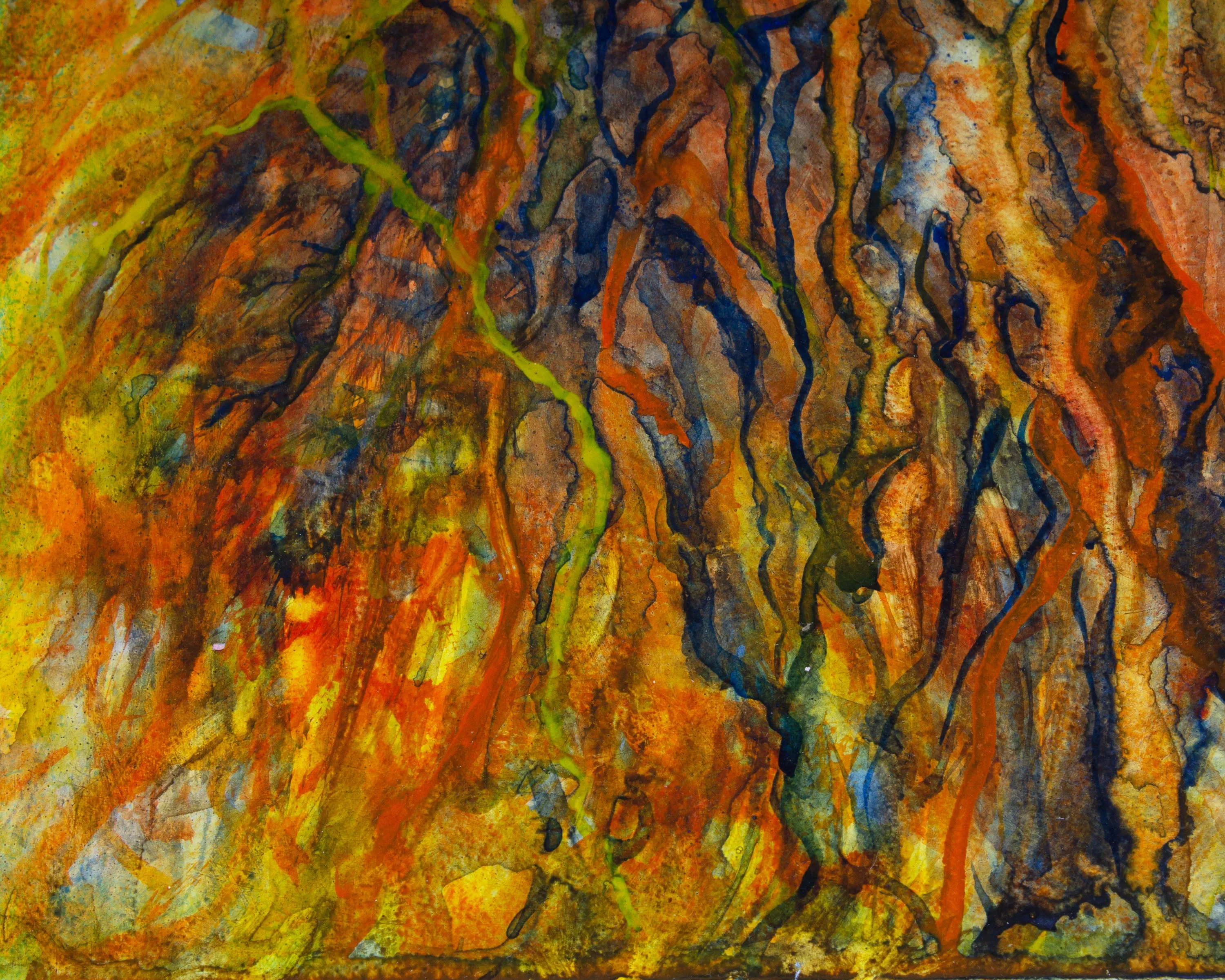 Kathy Draper Signed “Roots” Oil on Board Abstract Painting