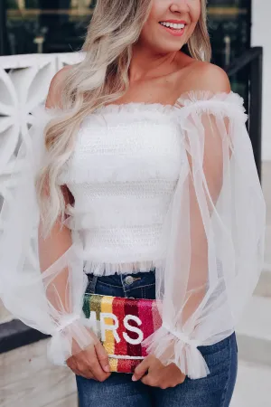 Kitty Organza Crop Top - White