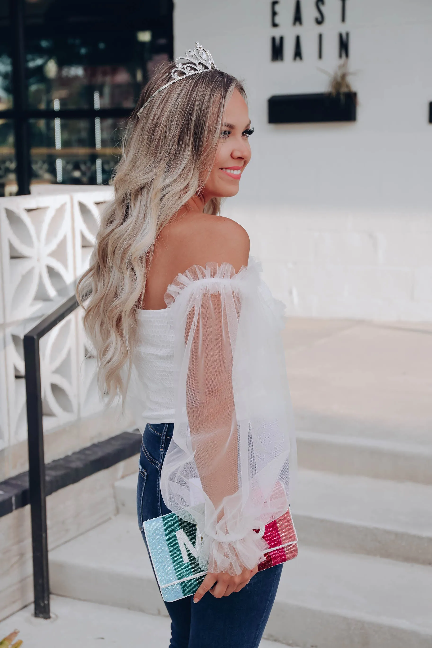 Kitty Organza Crop Top - White