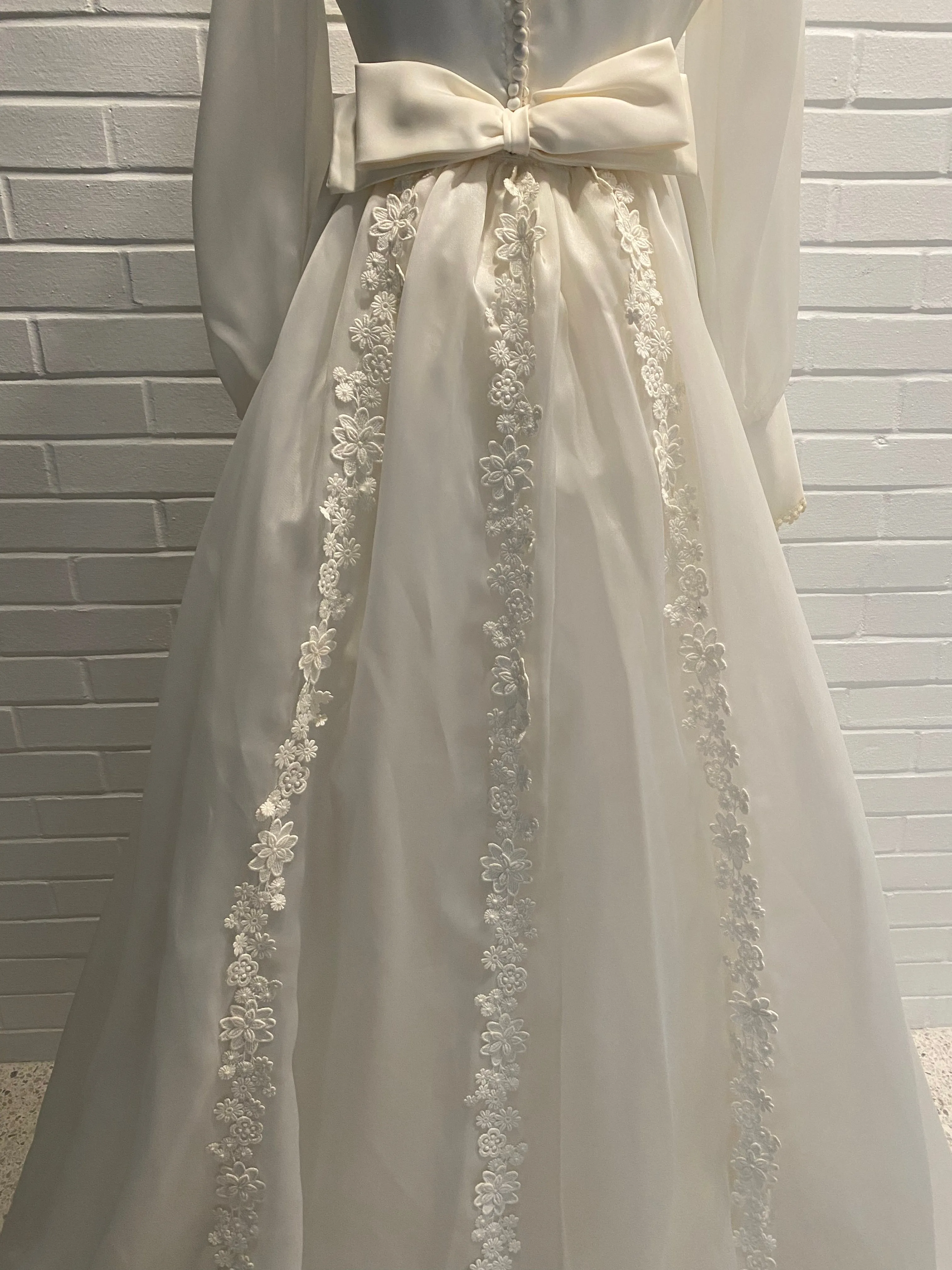Late 60s/ Early 70s Bridal Originals Wedding Dress, Detachable Train & Veil