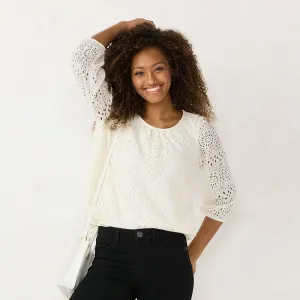 Lc Lauren Conrad Womens Tie-Front Peasant Top WL23W047RN Marshmellow Off White M