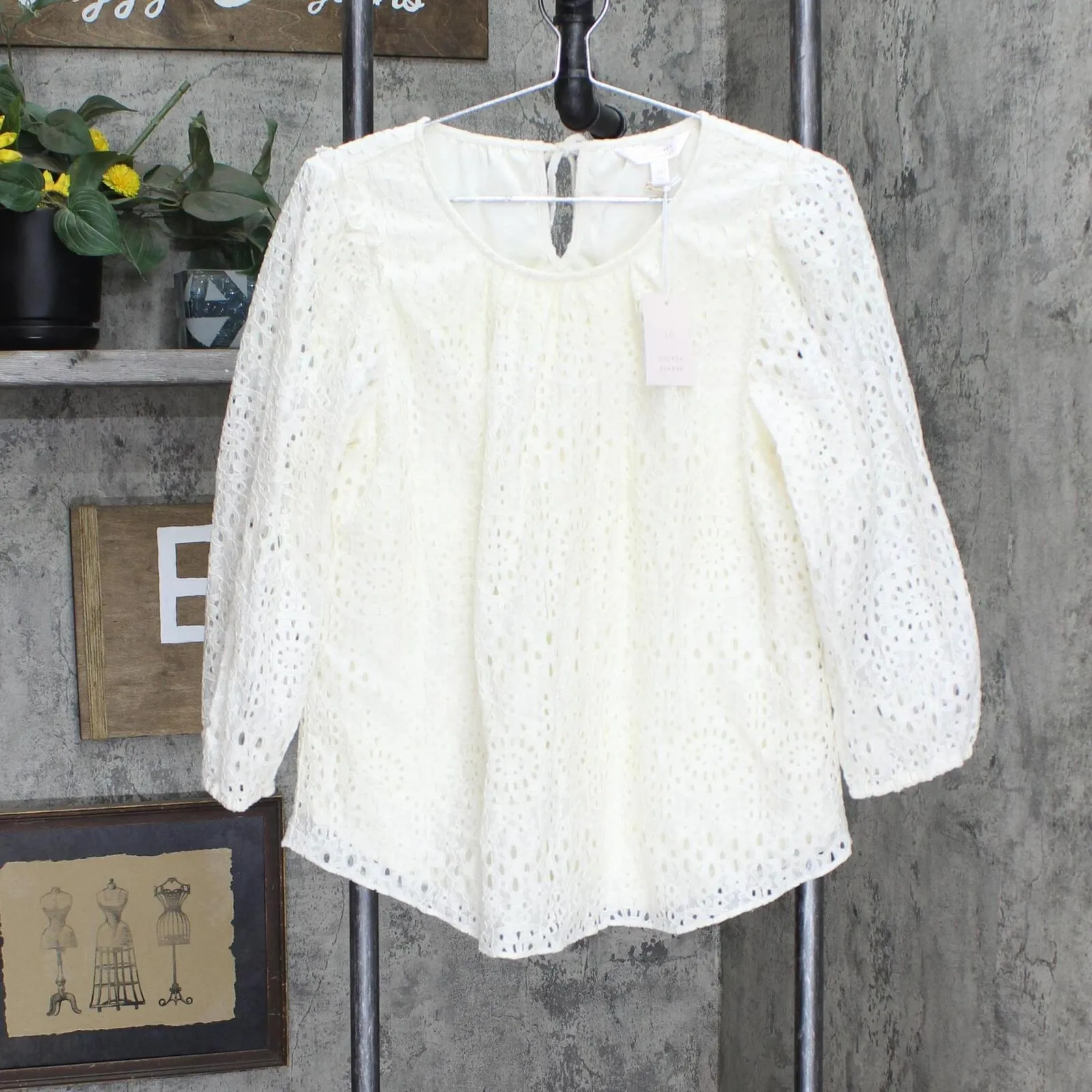 Lc Lauren Conrad Womens Tie-Front Peasant Top WL23W047RN Marshmellow Off White M