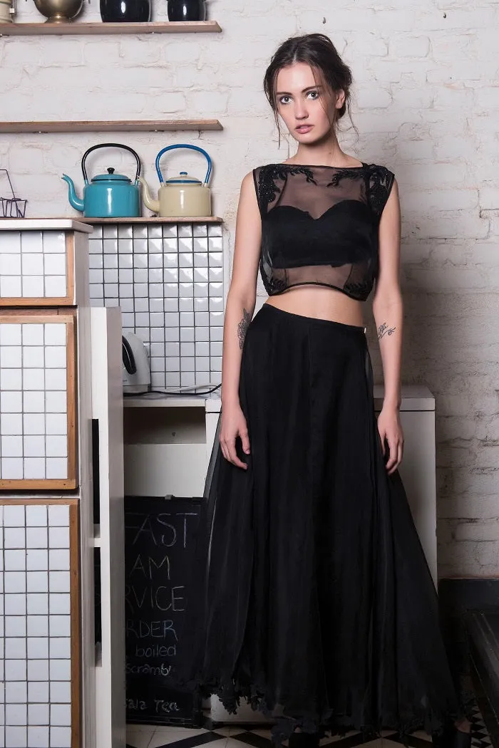 Licorice berry organza Crop and Skirt set