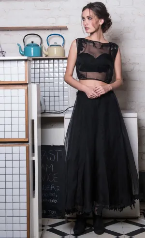 Licorice berry organza Crop and Skirt set