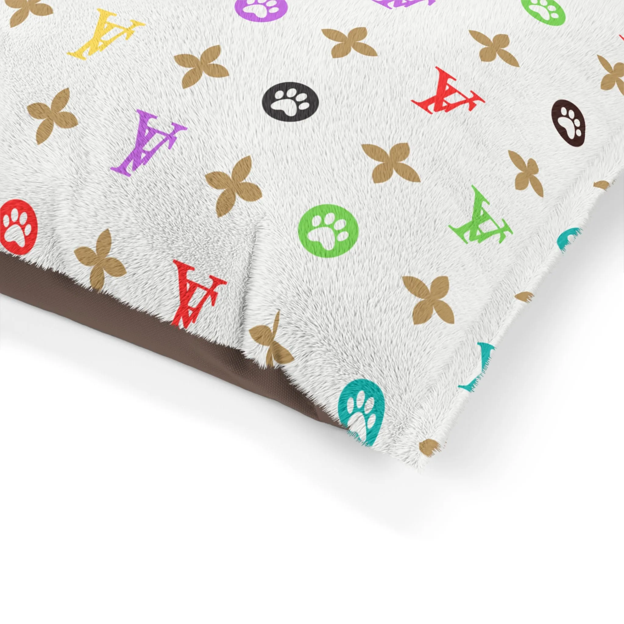 Light Furry Vuiton Faux-Designer Luxury Pet Bed