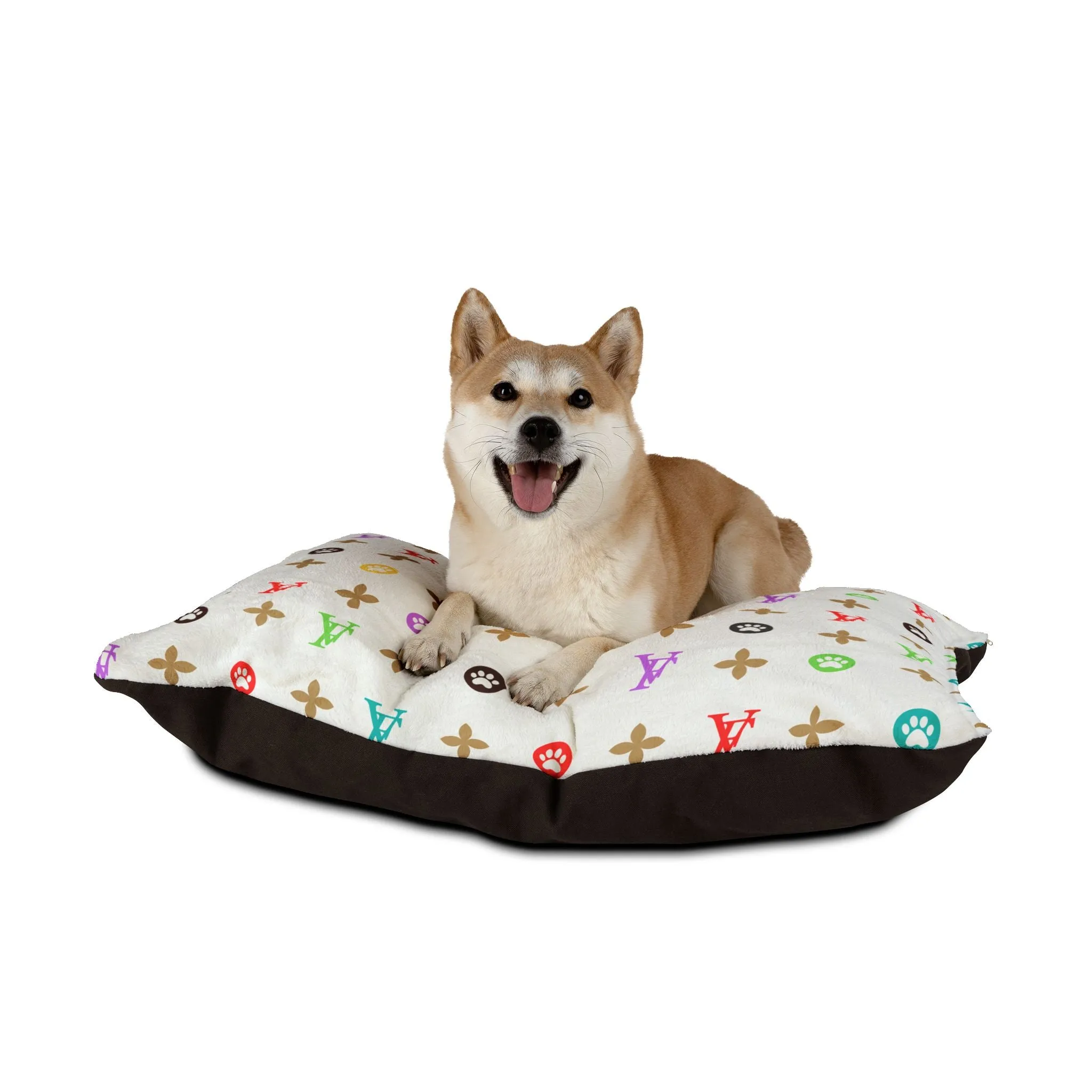 Light Furry Vuiton Faux-Designer Luxury Pet Bed