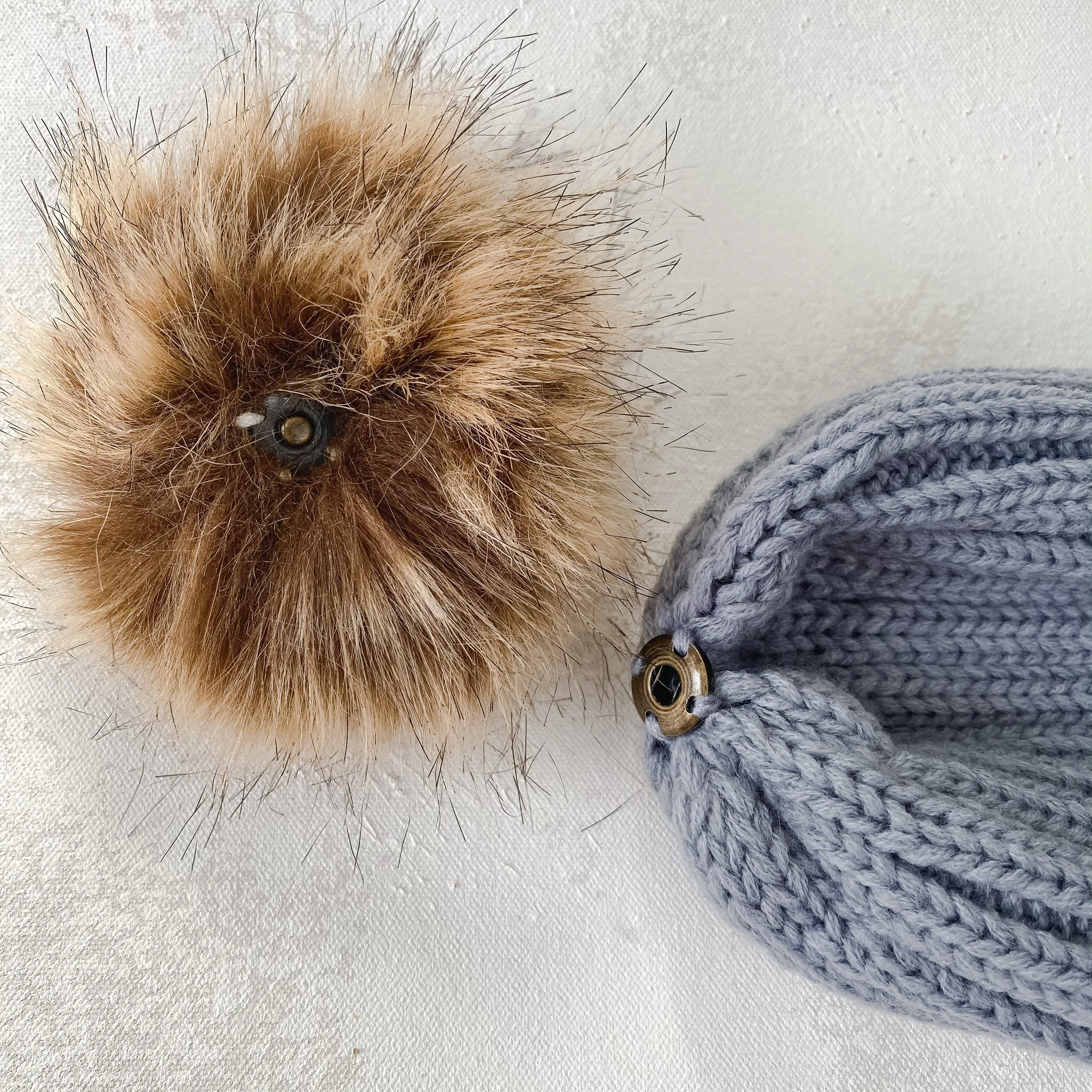 Light Grey Faux Fur Pom Beanie