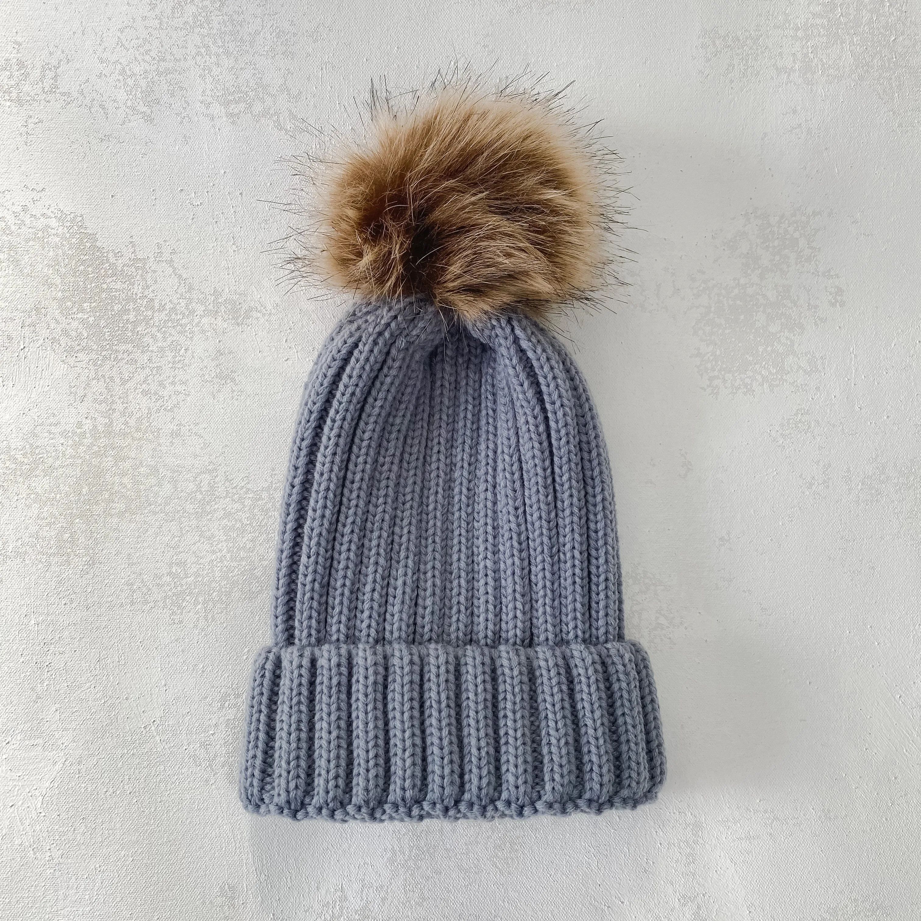 Light Grey Faux Fur Pom Beanie