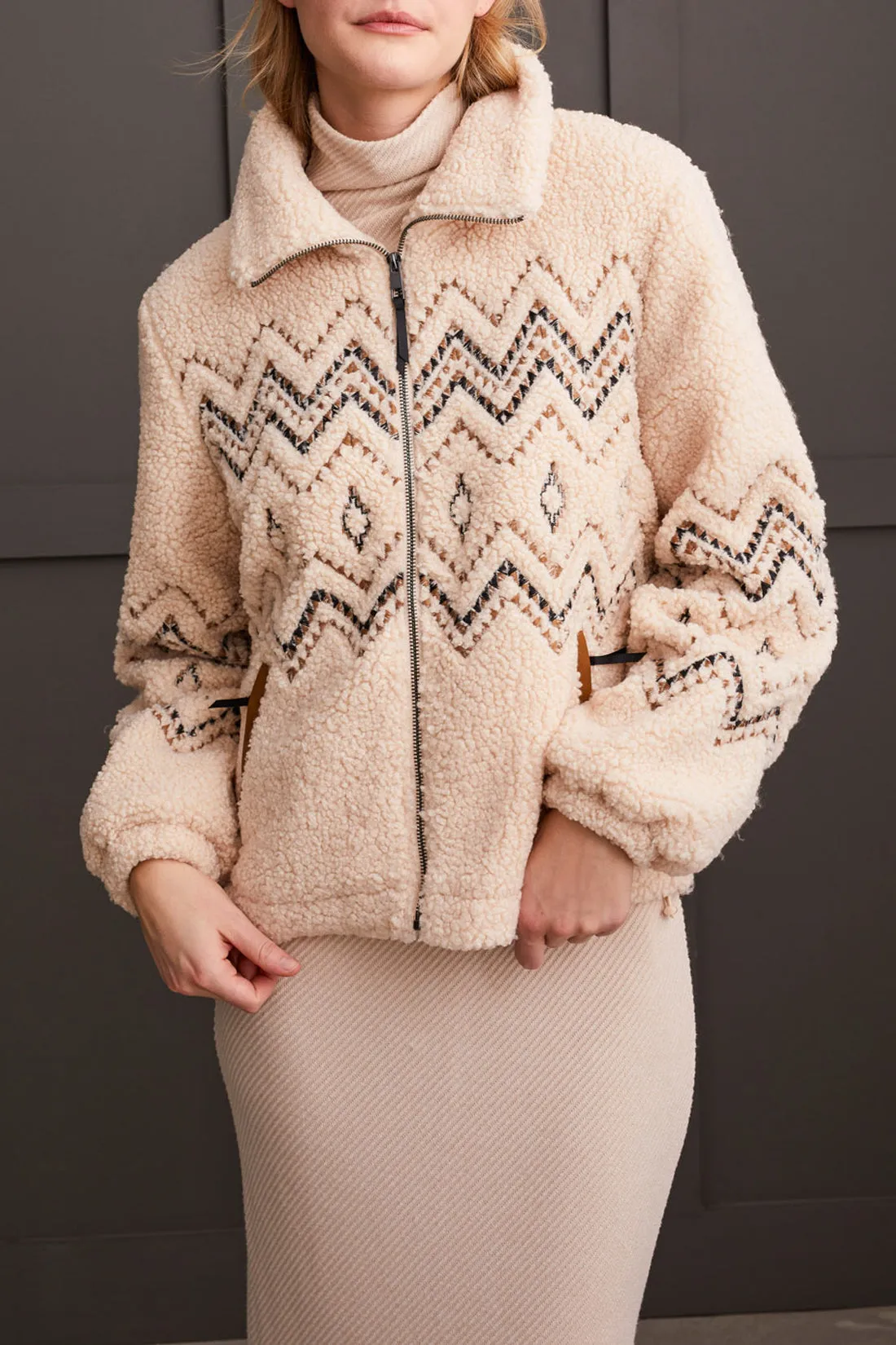 Lined Zip Up Jacket with Embroidery