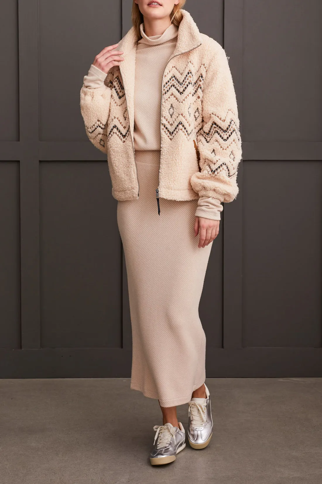 Lined Zip Up Jacket with Embroidery