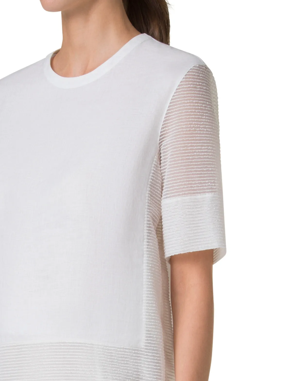 Linen Tunic Blouse with Sheer Sleeves and Side