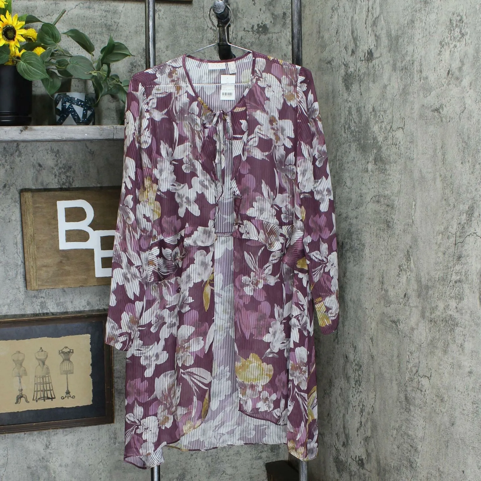 LOGO by Lori Goldstein Women's Printed Chiffon Duster Kimono