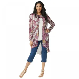 LOGO by Lori Goldstein Women's Printed Chiffon Duster Kimono