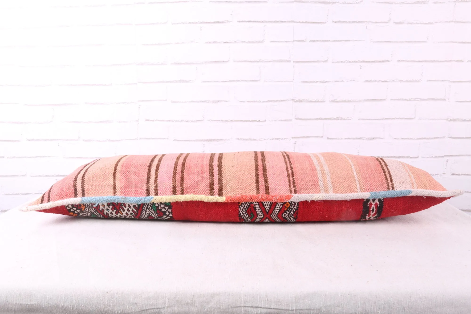 Long Red Moroccan Kilim Pillow 13.7 inches X 38.5 inches