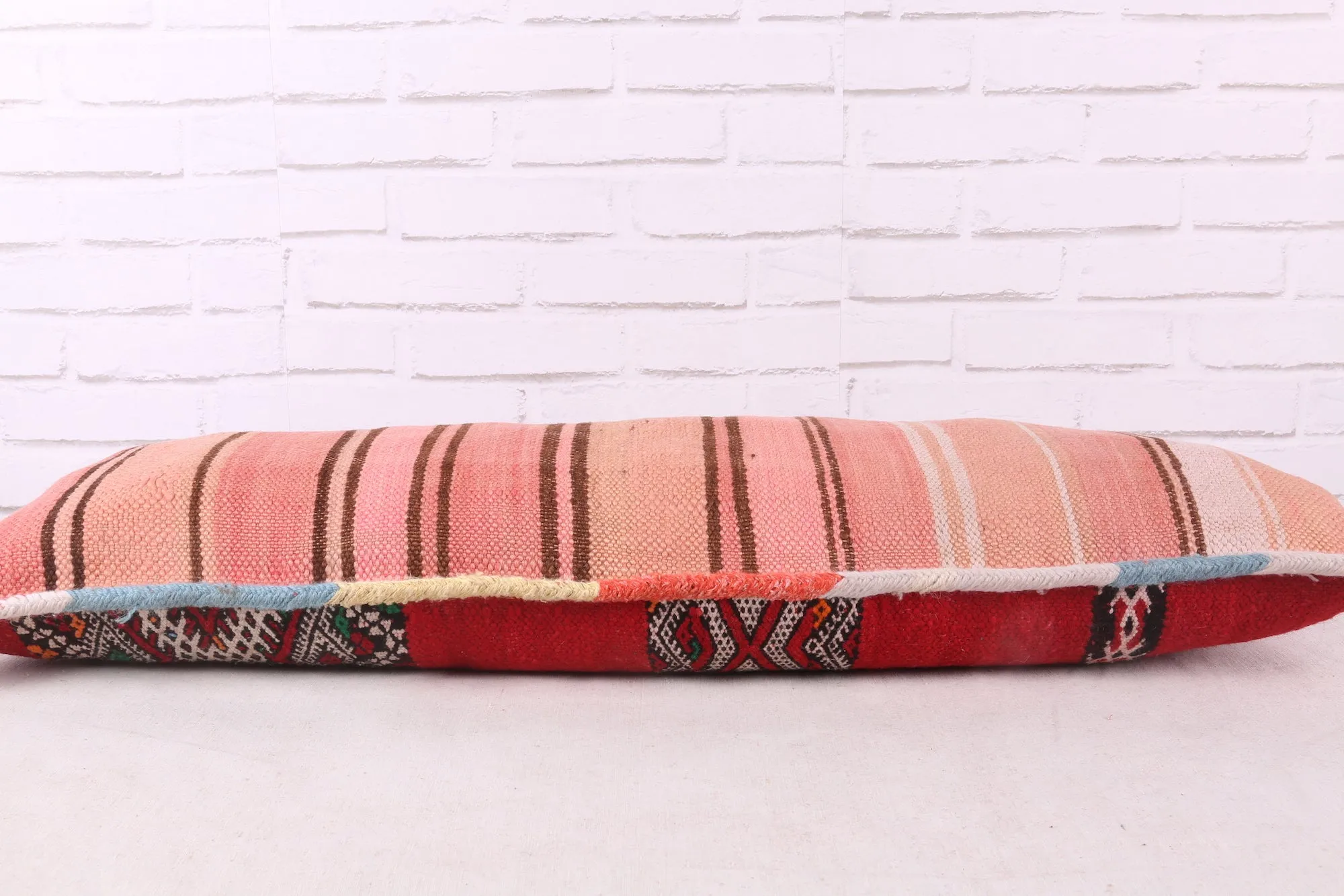 Long Red Moroccan Kilim Pillow 13.7 inches X 38.5 inches