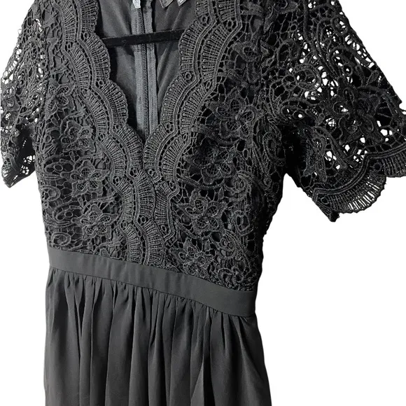 Lulu’s Black Fit Flare Mini Skater Dress Lace &amp; Chiffon Party SZ M NWOT