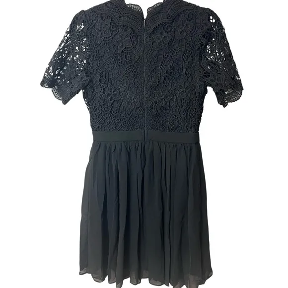 Lulu’s Black Fit Flare Mini Skater Dress Lace &amp; Chiffon Party SZ M NWOT