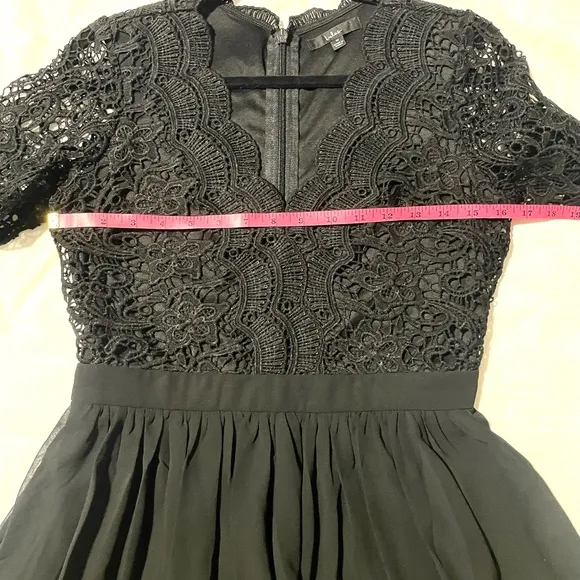Lulu’s Black Fit Flare Mini Skater Dress Lace &amp; Chiffon Party SZ M NWOT