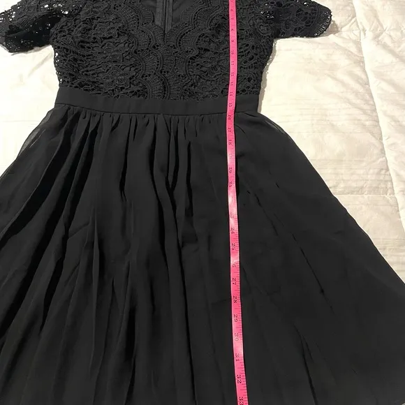 Lulu’s Black Fit Flare Mini Skater Dress Lace &amp; Chiffon Party SZ M NWOT