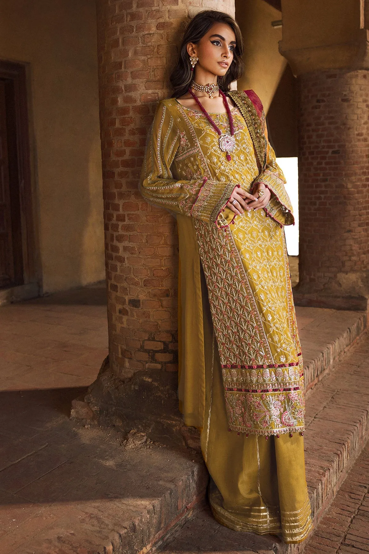 Luxury Acid Green Embroidered Chiffon Pakistani Party Dress Salwar Suit