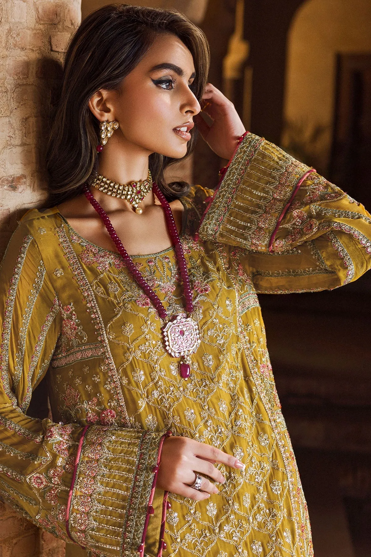 Luxury Acid Green Embroidered Chiffon Pakistani Party Dress Salwar Suit