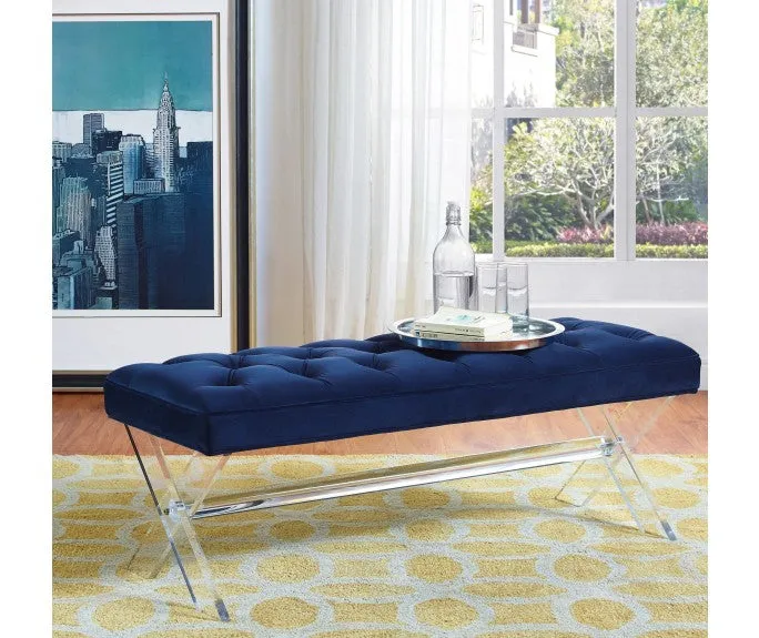 Marie Navy Velvet Acrylic Bench