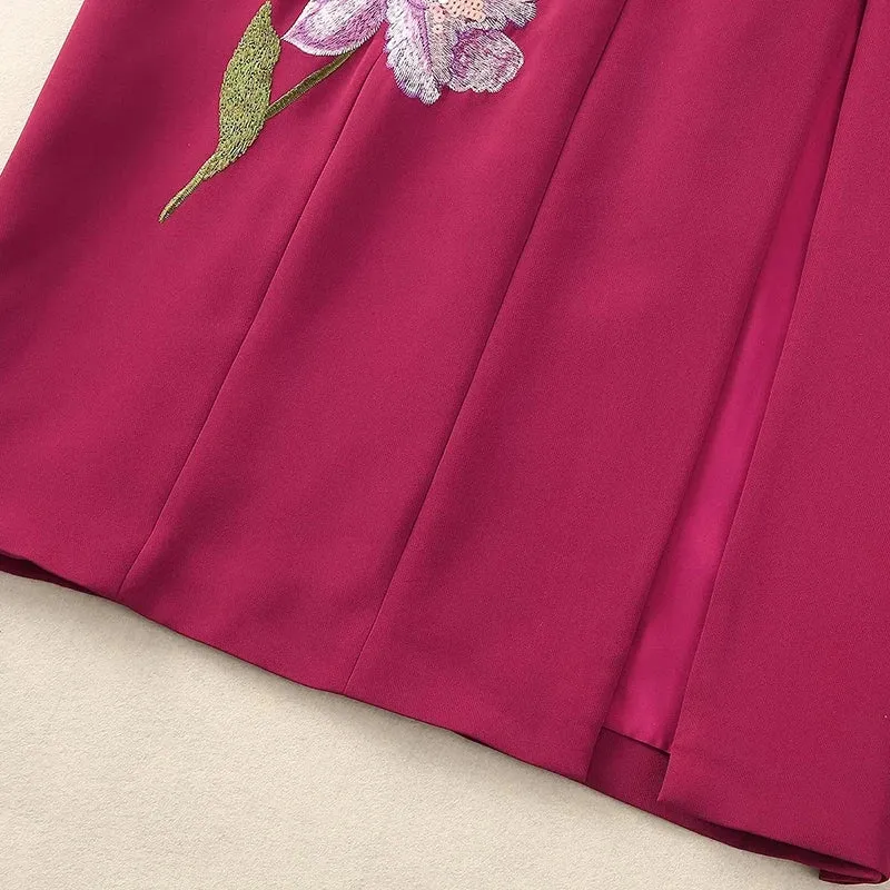 Marvis Round Neck Short Sleeve Burgundy Embroidered Sequin Slit Tribal Ethnic Style Dress