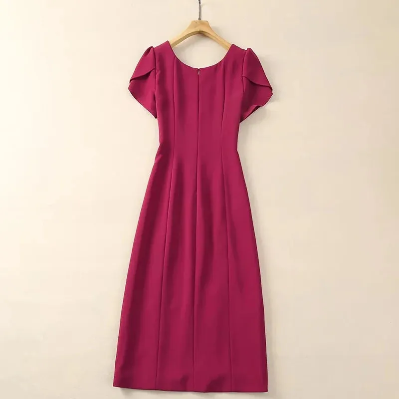 Marvis Round Neck Short Sleeve Burgundy Embroidered Sequin Slit Tribal Ethnic Style Dress