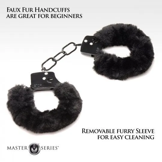 Master Series Cuffed In Fur Furry Handcuffs - Black