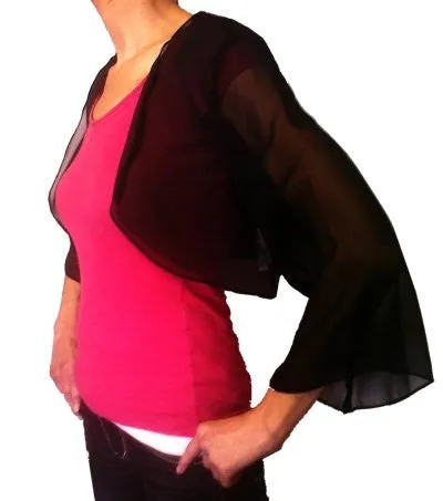 Mid Length Sleeve Sheer Purple Chiffon Bolero Jacket 3/4 Length Shrug