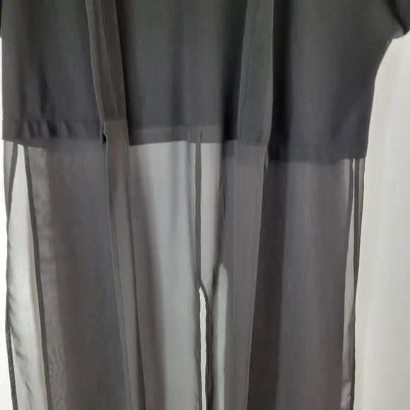 MING WANG black mixed media knit chiffon split panel short sleeve cardigan