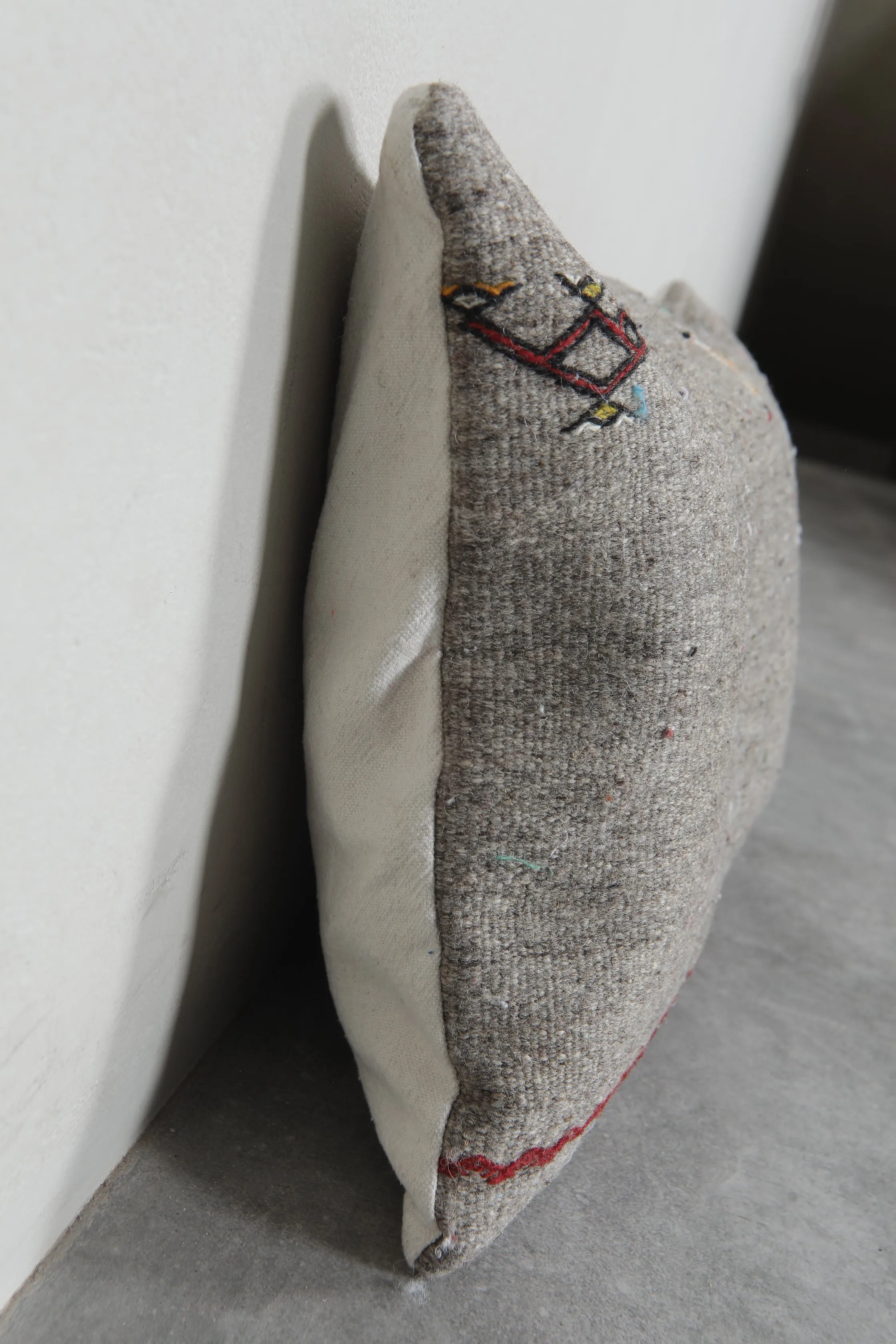 Minimalist Gray Moroccan Pillow with Subtle Embroidery - 14.9 x 21.2 Inches