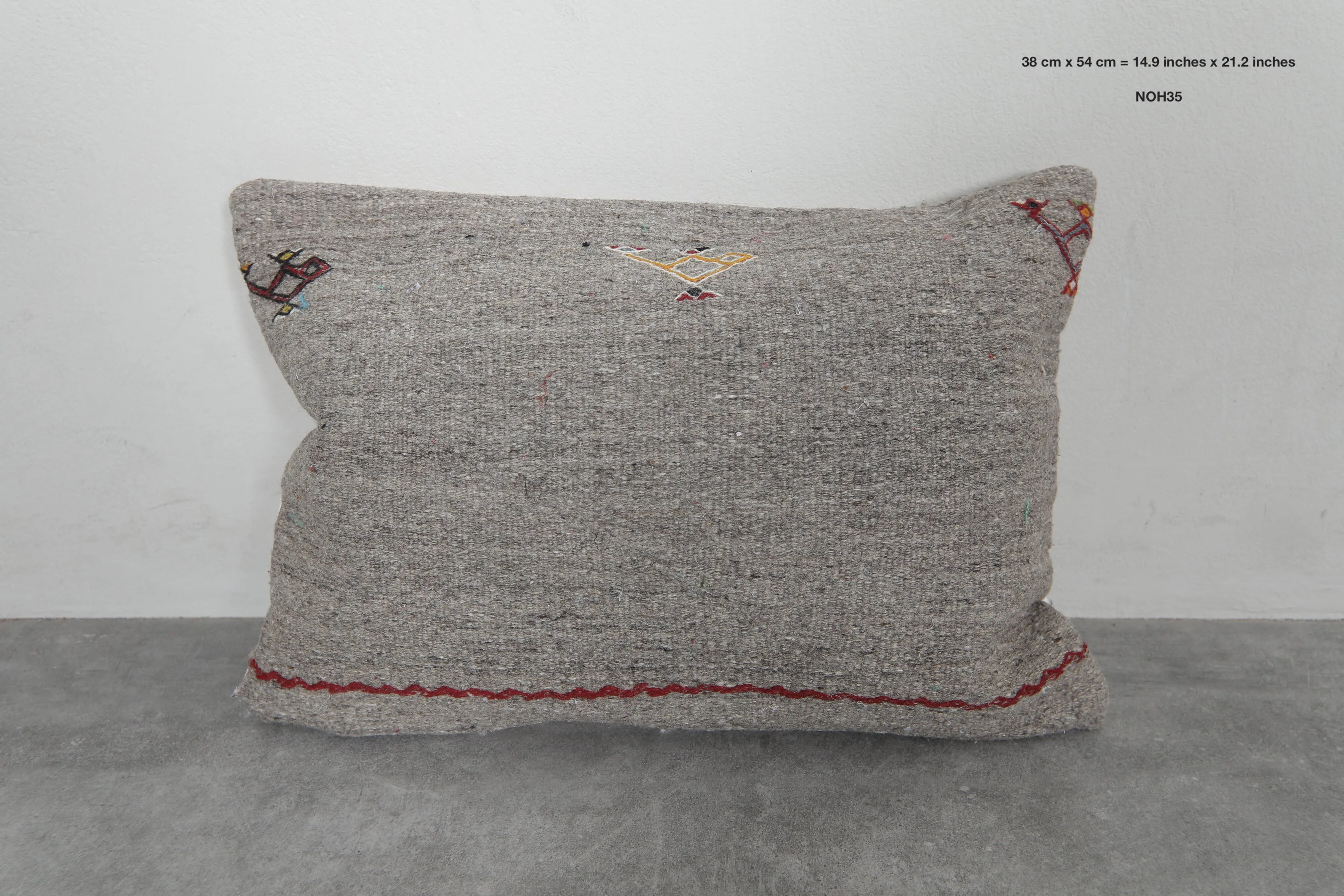 Minimalist Gray Moroccan Pillow with Subtle Embroidery - 14.9 x 21.2 Inches