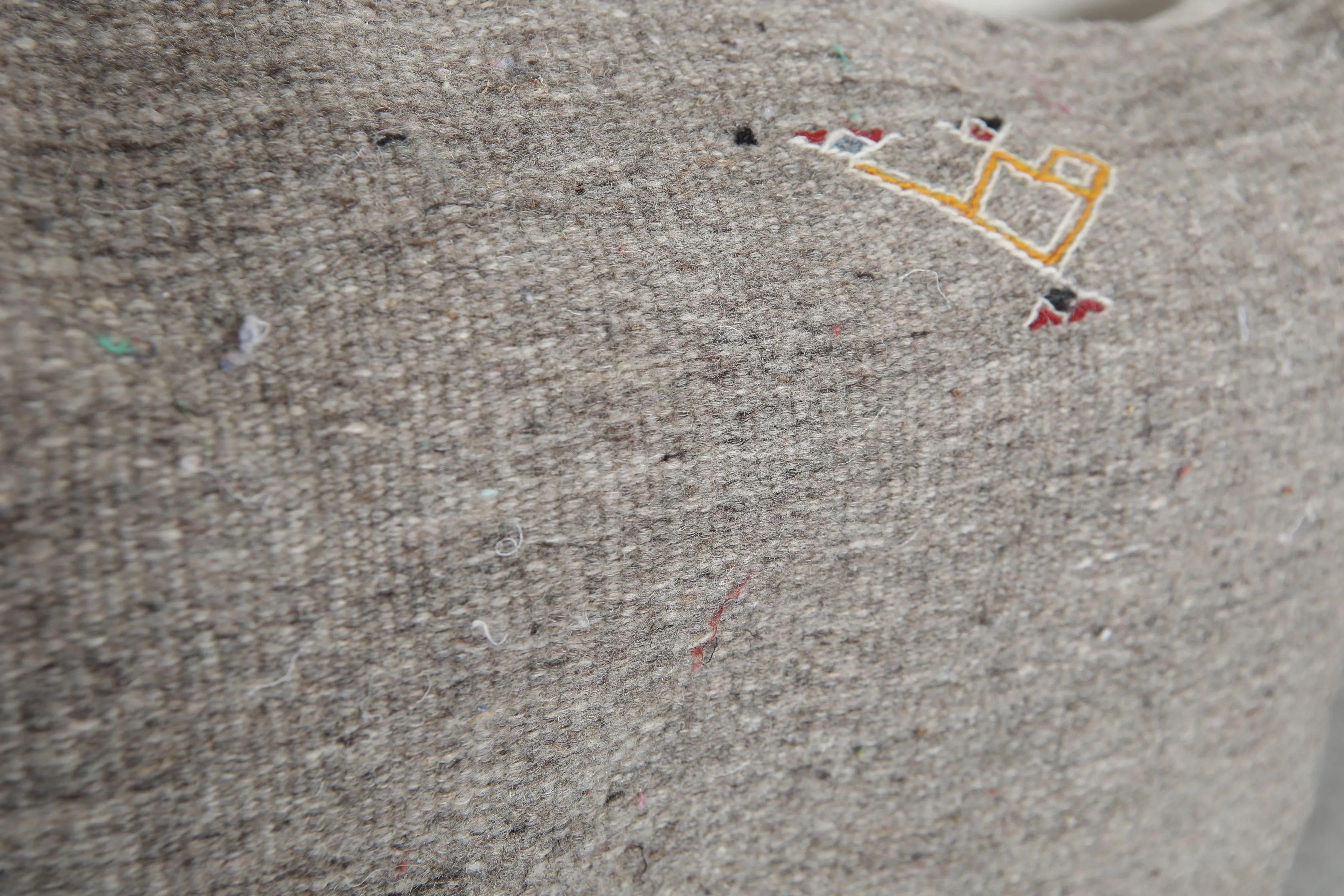 Minimalist Gray Moroccan Pillow with Subtle Embroidery - 14.9 x 21.2 Inches