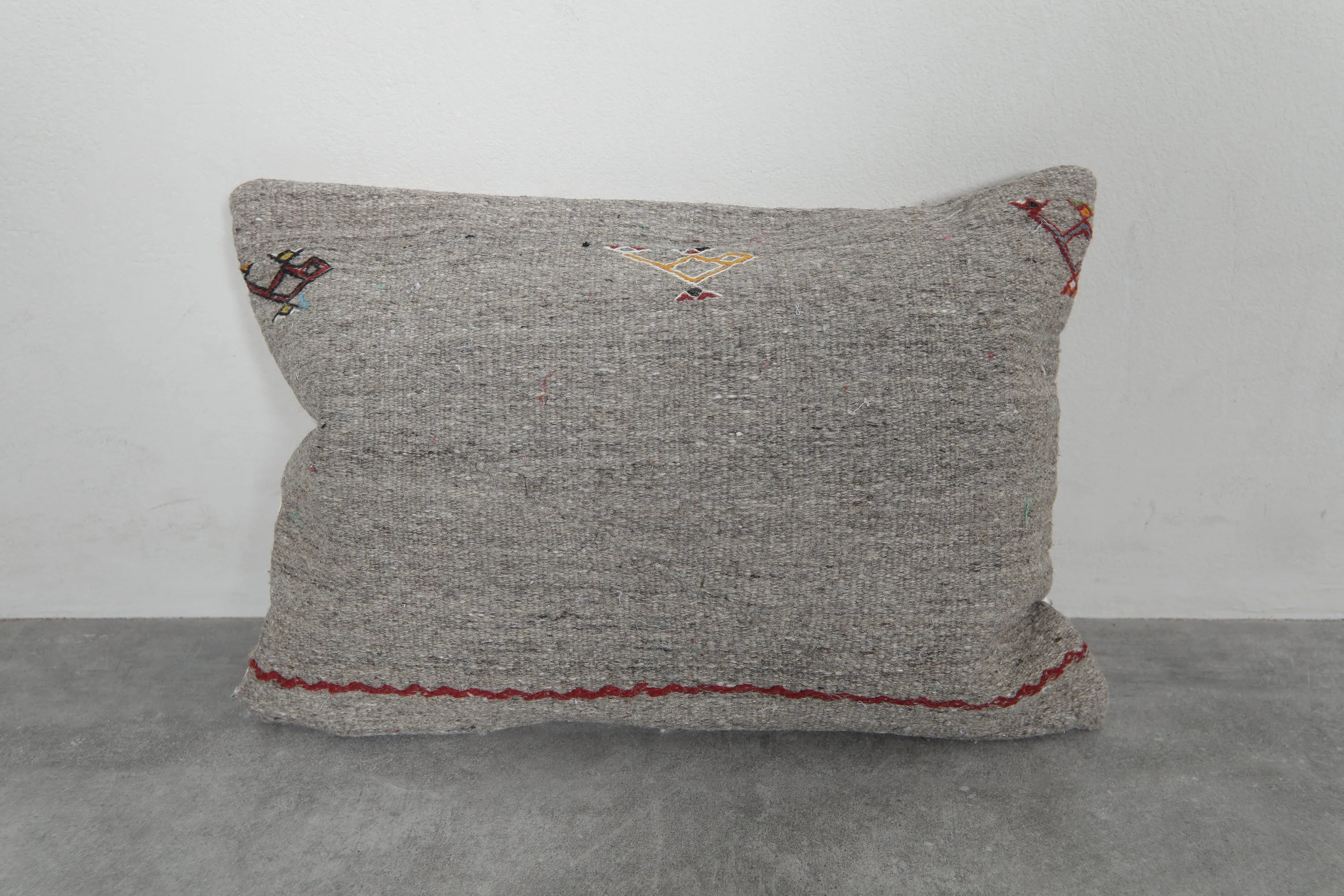 Minimalist Gray Moroccan Pillow with Subtle Embroidery - 14.9 x 21.2 Inches