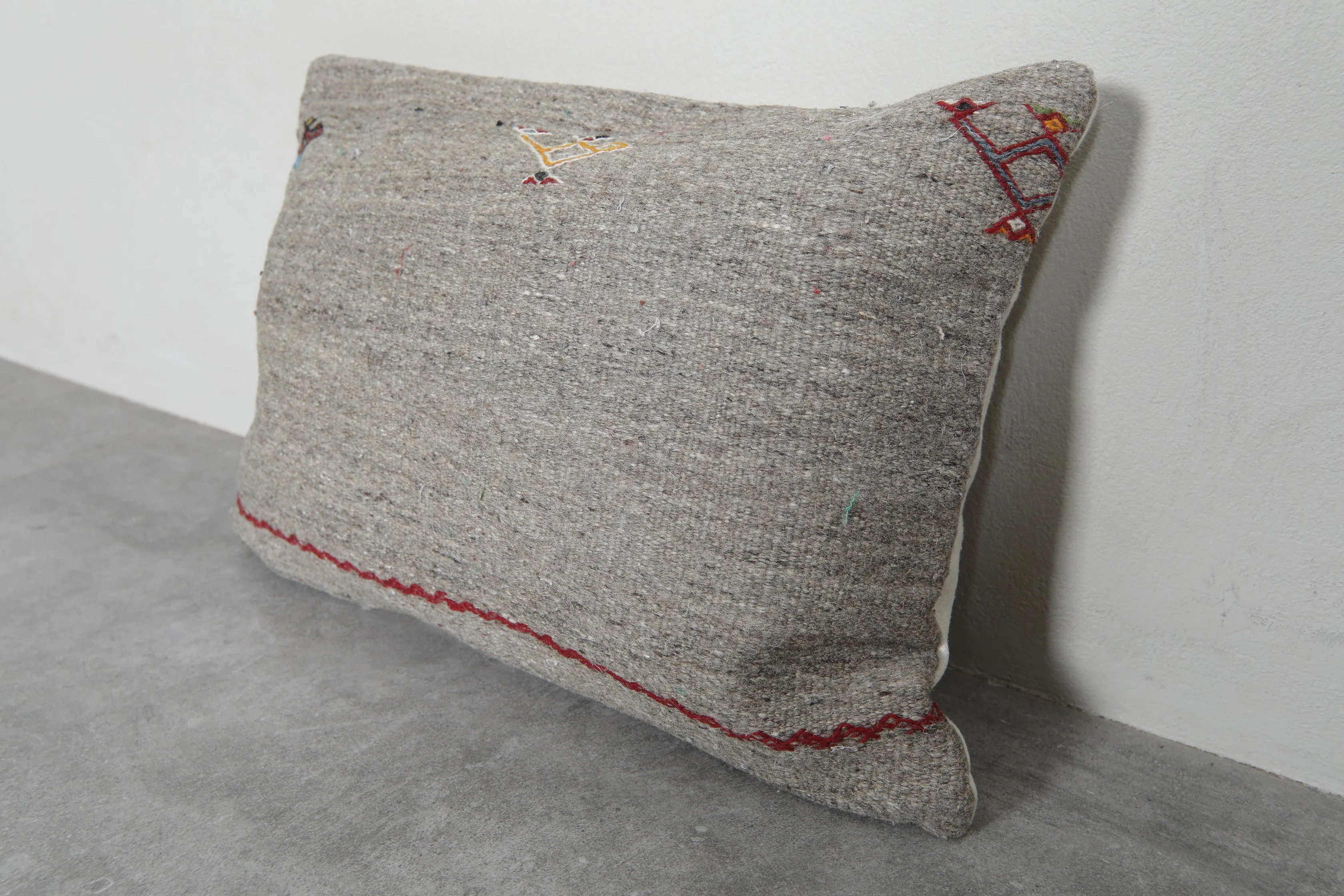 Minimalist Gray Moroccan Pillow with Subtle Embroidery - 14.9 x 21.2 Inches