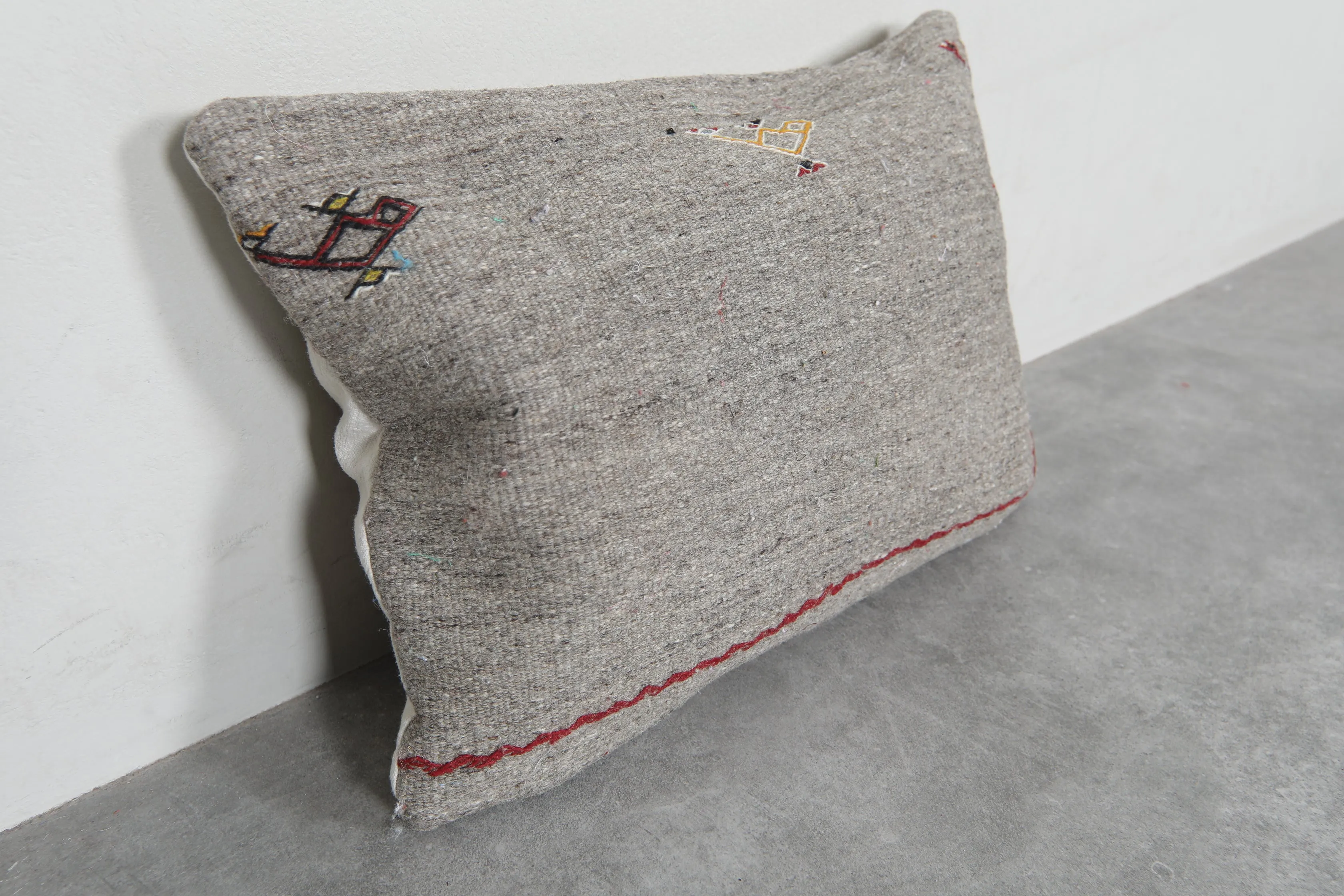 Minimalist Gray Moroccan Pillow with Subtle Embroidery - 14.9 x 21.2 Inches