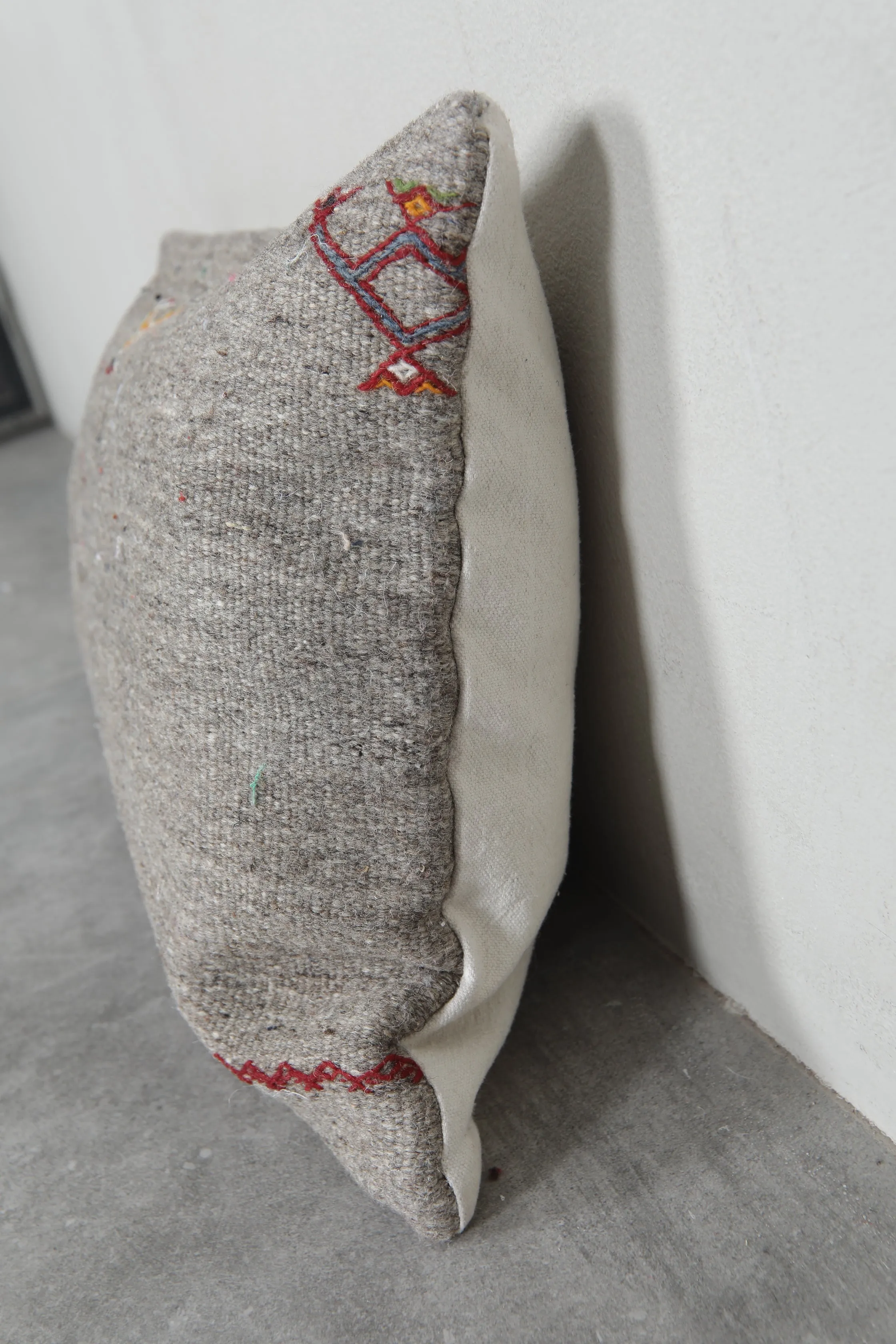 Minimalist Gray Moroccan Pillow with Subtle Embroidery - 14.9 x 21.2 Inches