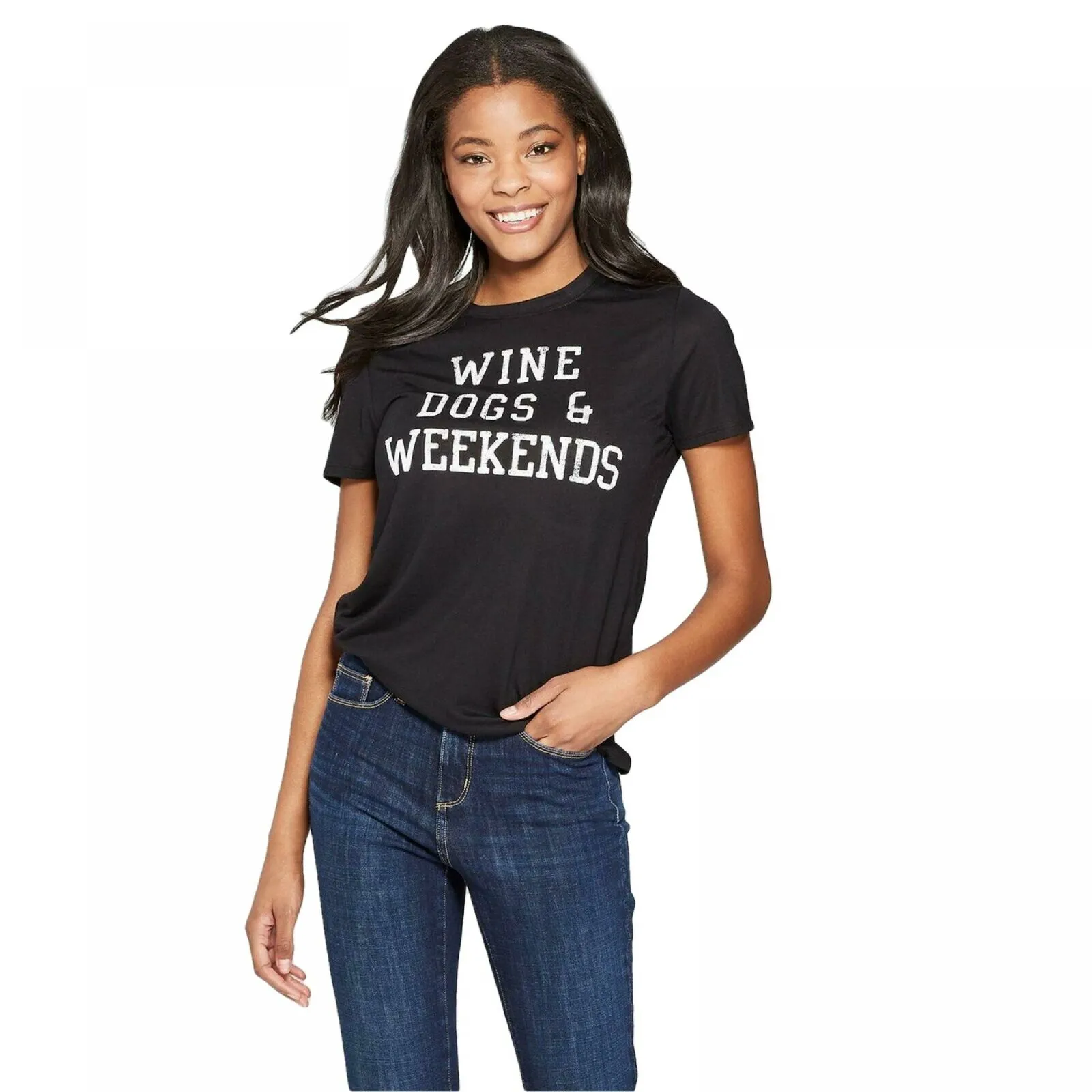 Modern Lux Women's Wine Dogs And Weekends Graphic T-Shirt