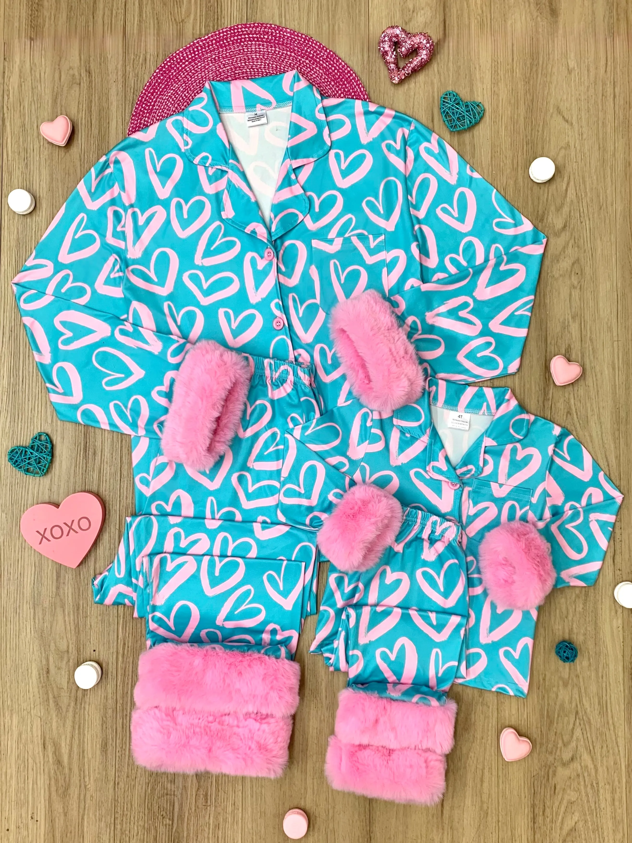 Mommy and Me Heart Furry Pajama Set